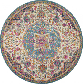 5' Pink and Green Round Dhurrie Area Rug