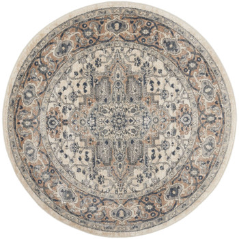 5' x 5' Ivory and Grey Round Oriental Non Skid Area Rug