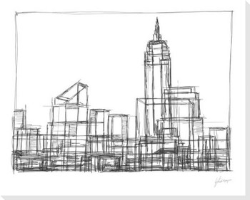 Wire Frame Cityscape I Wrapped Canvas Giclee Print Wall Art