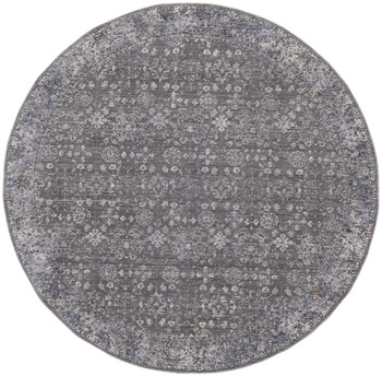 6' Taupe Gray and Orange Round Floral Power Loom Area Rug