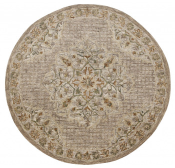 6' Round Beige Distressed Medallion Area Rug