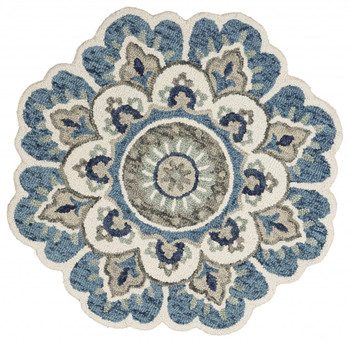 6' Blue and Green Round Wool Hand Tufted Area Rug