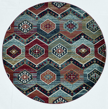 7' Round Multicolor Geometric Diamond Indoor Area Rug