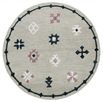 7' Round Gray Wool Hand Hooked Handmade Area Rug