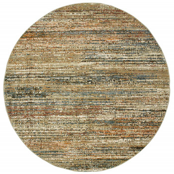 7' Round Gold and Green Abstract Area Rug