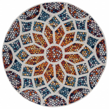 7' Round Multicolored Floral Mosaic Area Rug