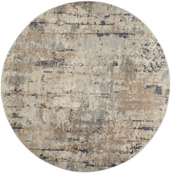 8 x 8' Beige and Grey Round Abstract Power Loom Non Skid Area Rug