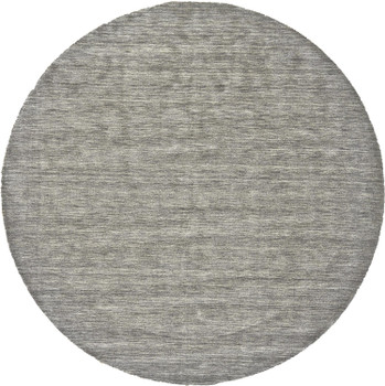 8' Gray and Ivory Round Wool Hand Woven Stain Resistant Area Rug