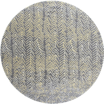 8' Gray Yellow and White Round Abstract Stain Resistant Area Rug