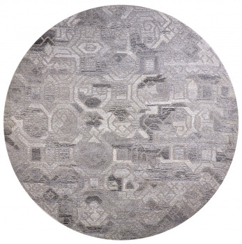 8' Gray Ivory and Taupe Round Wool Abstract Tufted Handmade Area Rug
