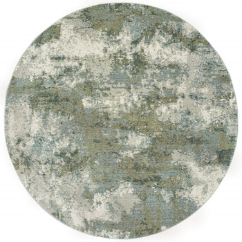 8' Round Blue and Sage Distressed Waves Indoor Area Rug