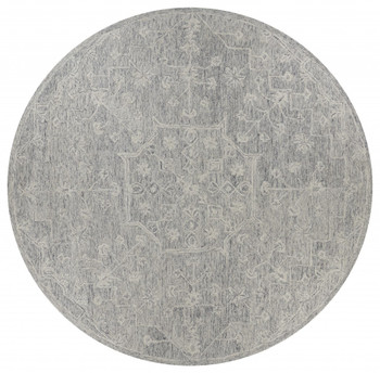 8' Round Gray Floral Finesse Area Rug