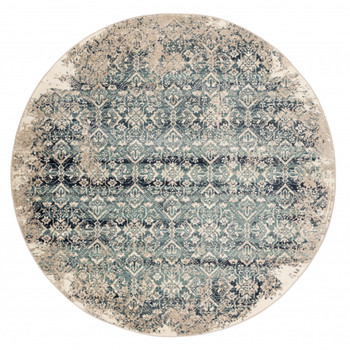 8' Blue and Ivory Round Oriental Dhurrie Area Rug