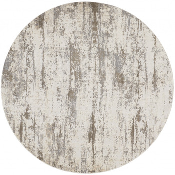 8' Ivory and Brown Round Abstract Area Rug