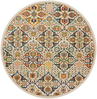 8' Ivory Round Floral Power Loom Area Rug