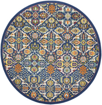 8' Blue Round Floral Power Loom Area Rug