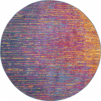 8' Blue & Pink Round Abstract Power Loom Area Rug