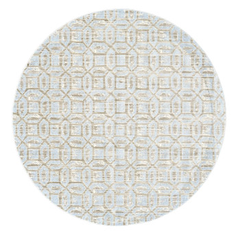 9' Blue Taupe and Ivory Round Floral Distressed Stain Resistant Area Rug
