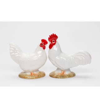 White Rooster Birds Porcelain Salt and Pepper Shakers, Set of 4