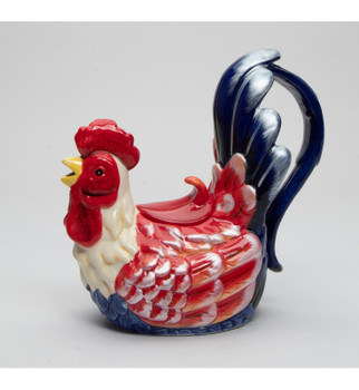 Red and Blue Rooster Bird Porcelain Teapot
