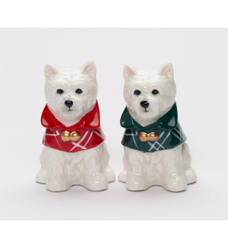 Christmas Westie Dogs with Cape Porcelain Salt and Pepper Shakers, Set of 4