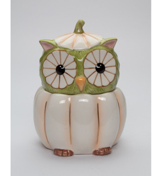 White Pumpkin Owl Porcelain Candy Jar