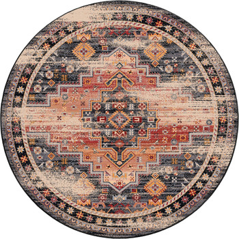 8' Persian Version Distressed Sunset Round Nylon Area Rug