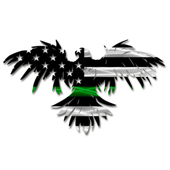 Thin Green Line Military Rising Eagle with American Flag Metal Wall Art