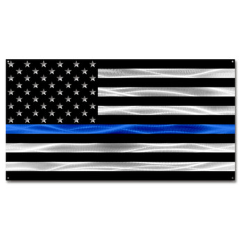 Thin Blue Line Police American Flag Metal Wall Art