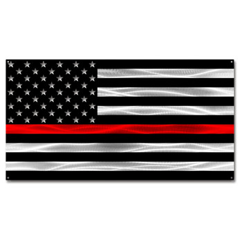 Thin Red Line Fire American Flag Metal Wall Art