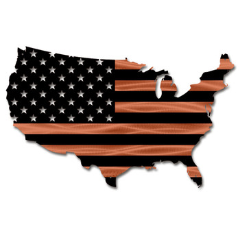 Black & Copper USA Map Flag Metal Wall Art