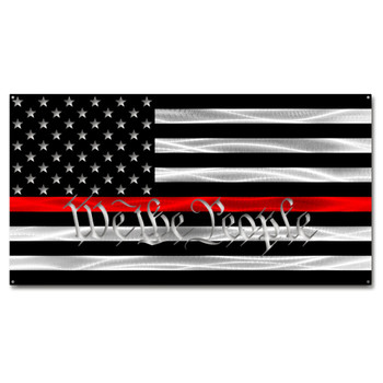 Thin Red Line Fire American Flag with "We the People" Metal Wall Art