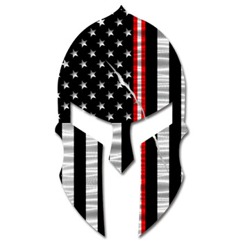 Thin Red/Silver/Red Line Medical American Flag Spartan Helmet Metal Wall Art