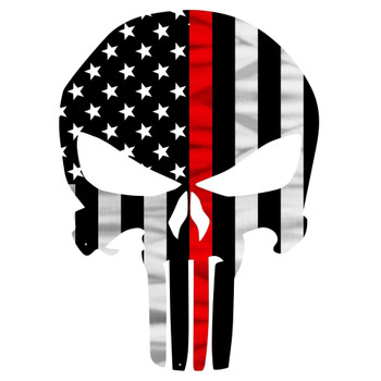 Thin Red Line Fire American Flag Punisher Skull Metal Wall Art