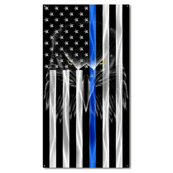 Thin Blue Line Police American Flag with a "Ghost Eagle" Metal Wall Art