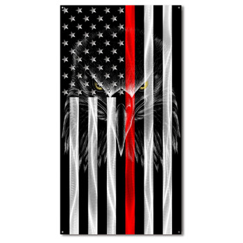 Thin Red Line Fire American Flag with a "Ghost Eagle" Metal Wall Art