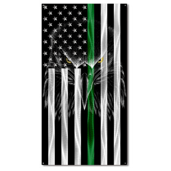 Thin Green Line Military American Flag with a "Ghost Eagle" Metal Wall Art