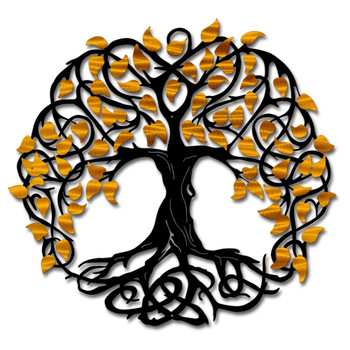 Black Tree of Life with Yellow Leaves Metal Wall Art