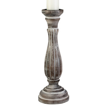 10" White Washed Wooden Pillar Candle Holder