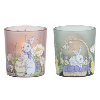 3" Assorted Easter Scene Glass Tea Light Candle Holders, Set of 6