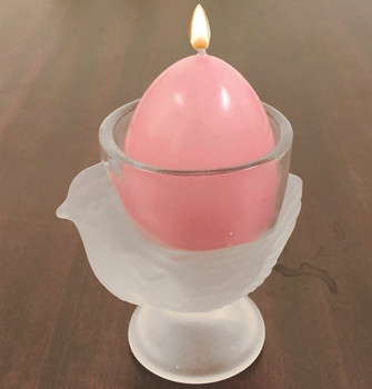 3"H Chick Frosted White and Clear Glass Egg Candle Holders, Set of 6
