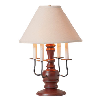 Cedar Creek Wood Table Lamp in Rustic Red with Fabric Linen Shade