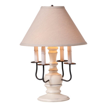 Cedar Creek Wood Table Lamp in Rustic White with Linen Fabric Shade