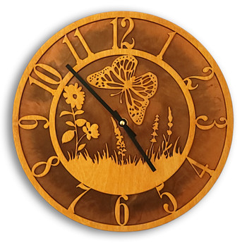 Butterfly Baltic Birch and Metal Tableau Wall Clock