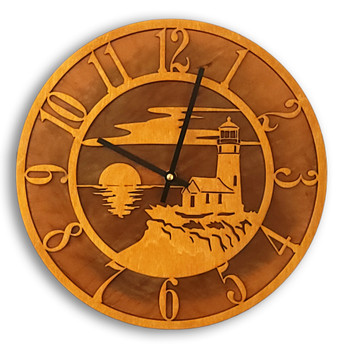 Lighthouse Baltic Birch and Metal Tableau Wall Clock