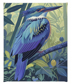 Tropical Splendor Kingfisher Bird in Lush Jungle Gallery Wrapped Canvas Art Print Wall Art