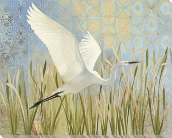 Snowy Egret Bird In Flight Wrapped Canvas Giclee Art Print Wall Art