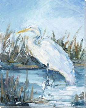 White Heron Bird Walking Wrapped Canvas Giclee Art Print Wall Art