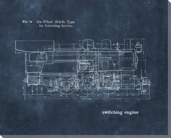 Train Blueprint Switching Engine Wrapped Canvas Giclee Art Print Wall Art