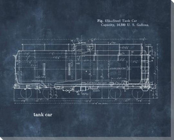 Train Blueprint Tank Car Wrapped Canvas Giclee Art Print Wall Art